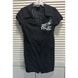 Charades Black/White Graphic Zip Up Collar Dress Size M/L "Rehab Reject"‎